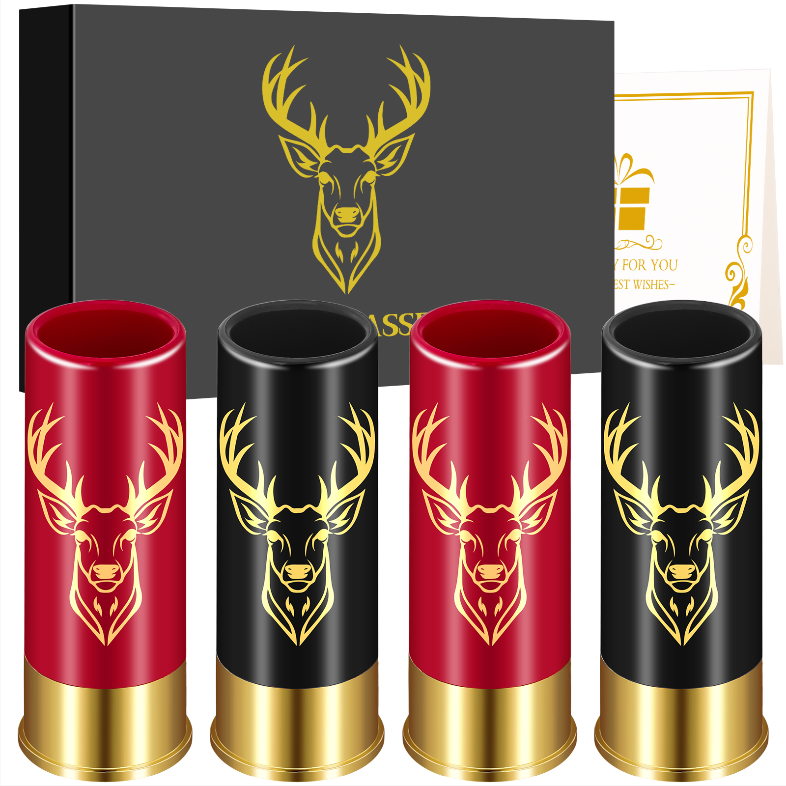 4 Deer Heads 1.5 Ounces - Reusable High-quality Plastic Bullet Cup, Suitable For Whiskey, Cocktails, And Wine, Perfect For Bars, Parties, And Gifts