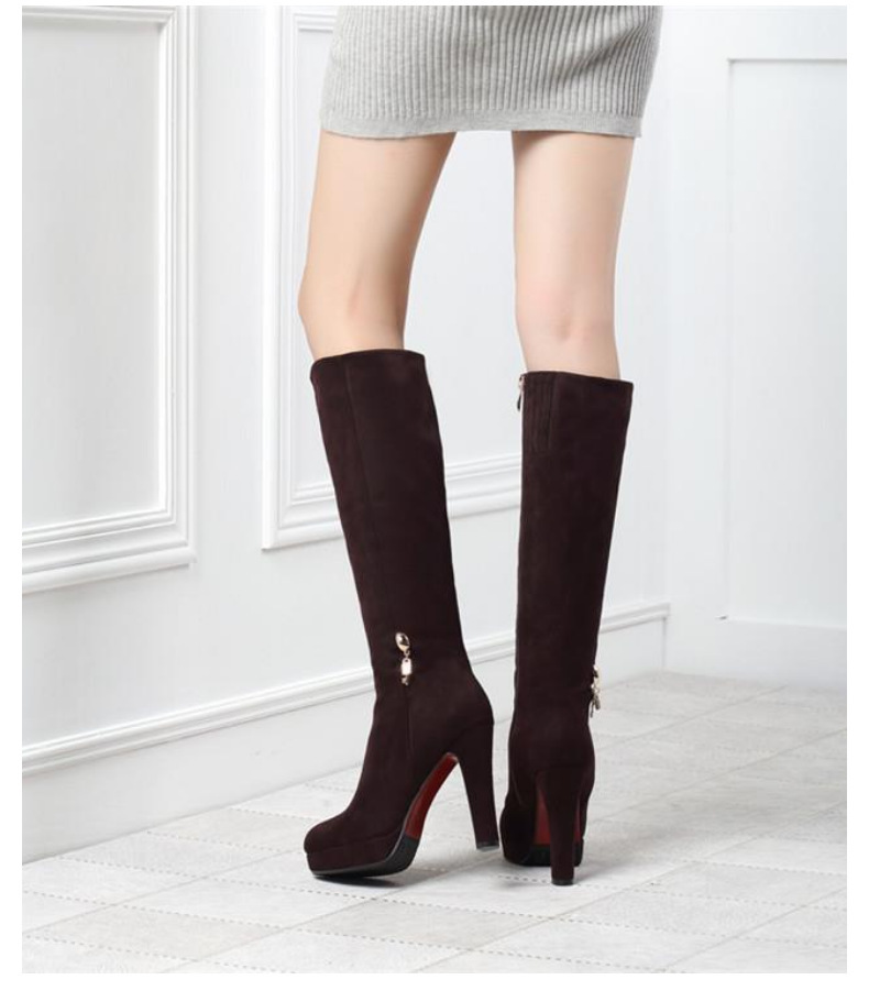 Title 6, Block Heel Zip Solid Suede Tall Boots