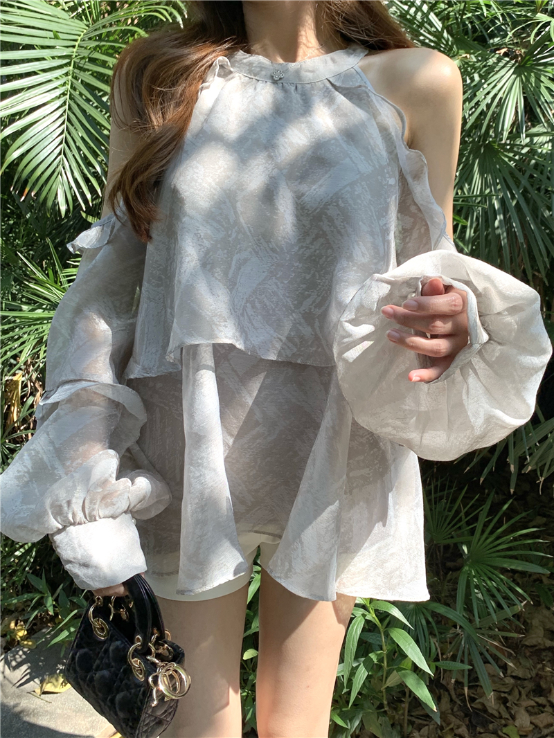 Round Neck Pure Desire Halter Shirt Slim Off Shoulder