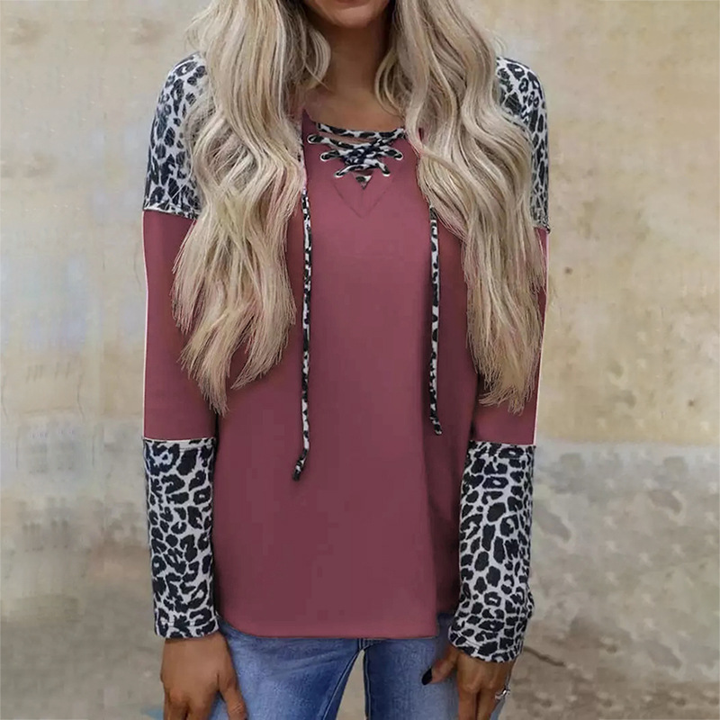 Title 5, Leopard Print Long-Sleeved Stitching Loose Casu...