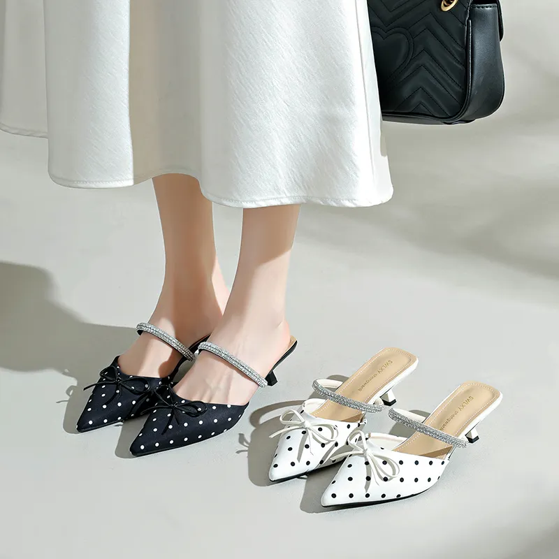Women Romantic Vintage Polka Kitten Heels, Pointed