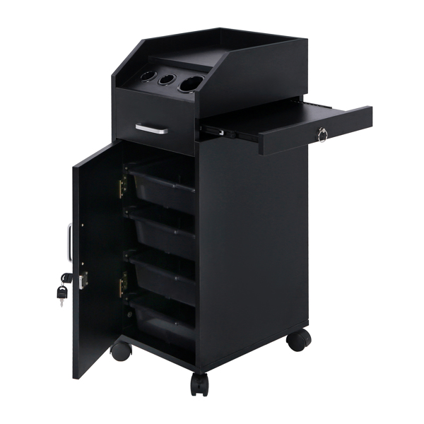 16mm Particle Board, ABS Tray,, Black Hair Salon Tool Cart_voghion.com
