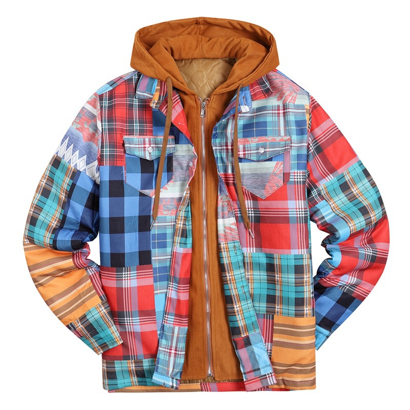 New Style Men's Thick Cotton Sandwich Printing Coat Loose Hood