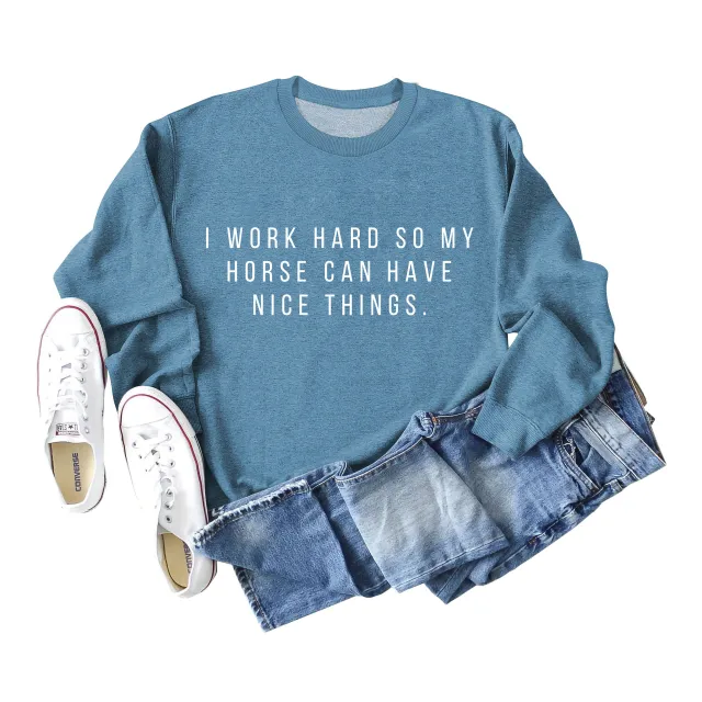 Women's Letters Casual Autumn Winter Sweater Blue White Lettering - Shop at LoveMi