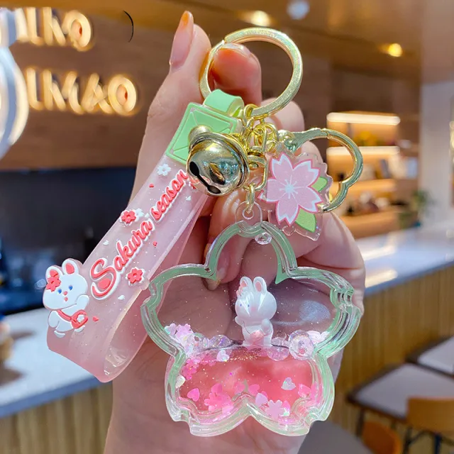 Creative Oil Floating Cherry Blossom Soft Cute Rabbit Keychain Cherry Blossoms - Shop at LoveMi
