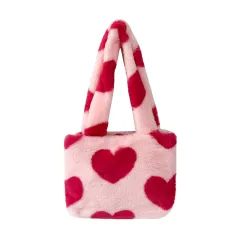 Fashion Love Heart Womens Furry Fluffy Bag - Pink - View 1