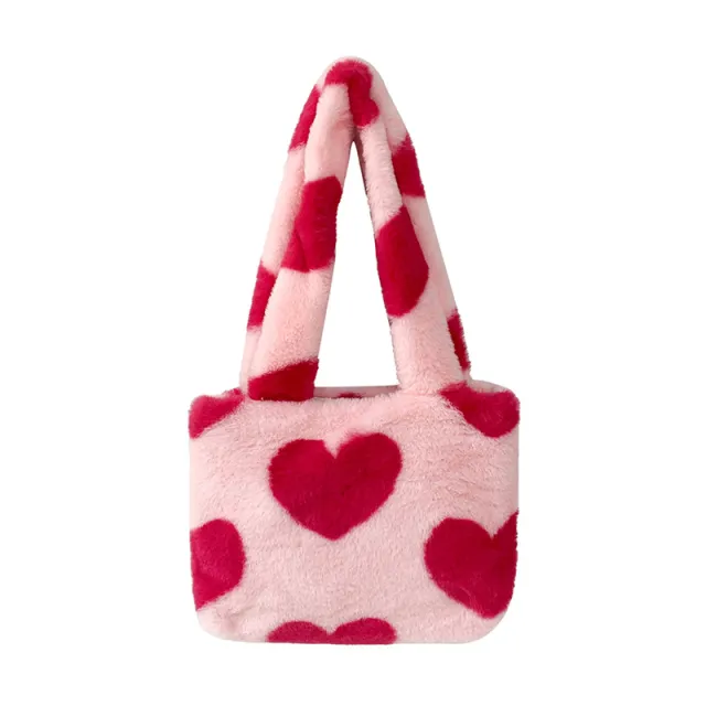 Fashion Love Heart Womens Furry Fluffy Bag Pink - Shop at LoveMi