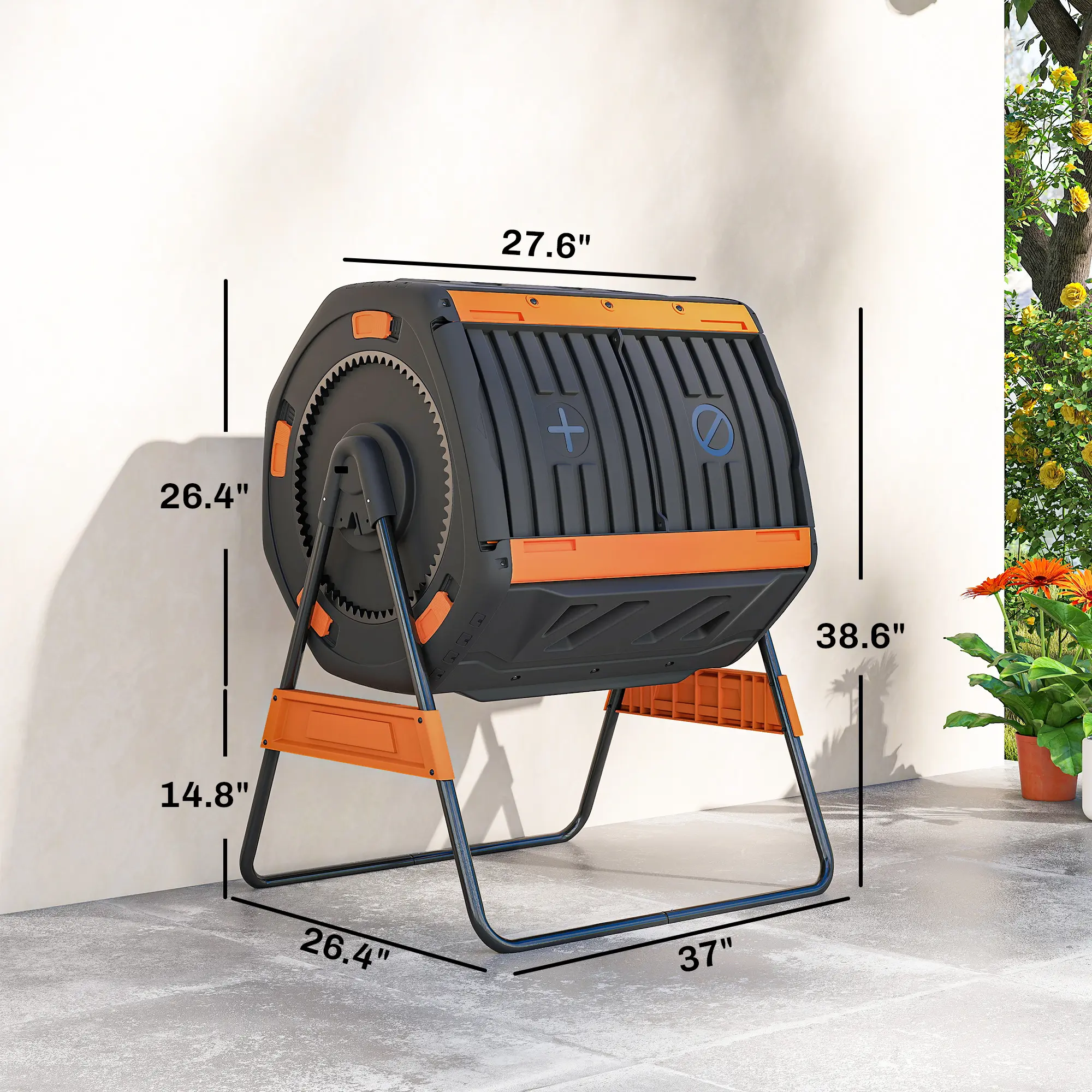 220L Dual Chamber Rotating Compost Tumbler, Outdoor