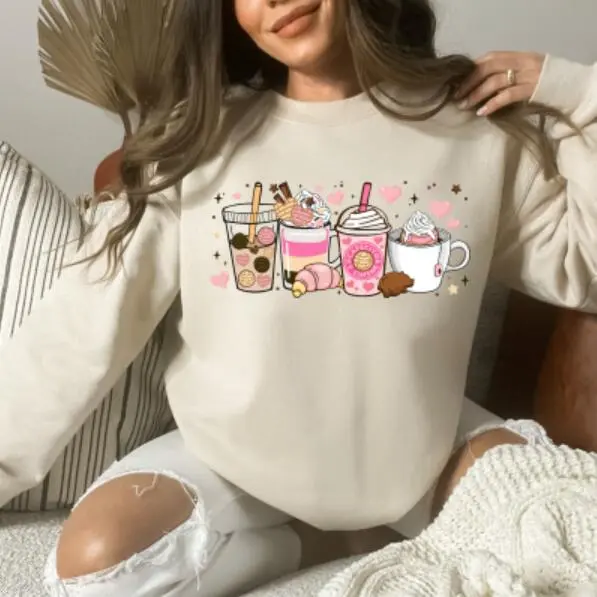 New Printed Sweater Loose Casual Korean Style Loose Crew Neck Top Khaki - Shop at LoveMi
