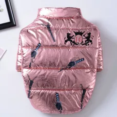 Pet Cotton Coat Bright Leather Zipper Dog 2-sided Cotton-padded Coat Casual Puppy Down Coat - Pink - View 1