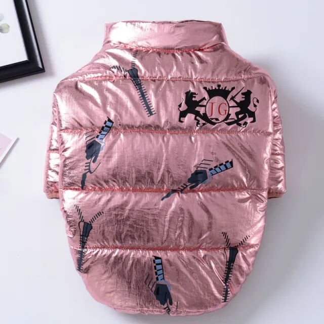 Pet Cotton Coat Bright Leather Zipper Dog 2 sided Cotton padded Coat Casual Puppy Down Coat Pink - Shop at LoveMi