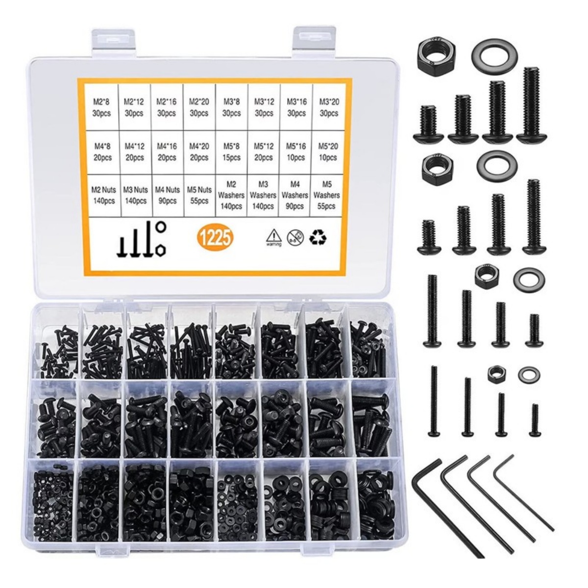 1225pcs Stainless Steel Hex Screws & Socket Bolts Nuts Set Assorted M2 M3 M4 M5 — image 9