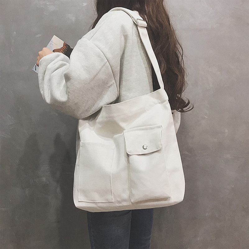 Women's Cross-body Canvas Artistic Solid Color One Shoulder Simple Casual Student Bag