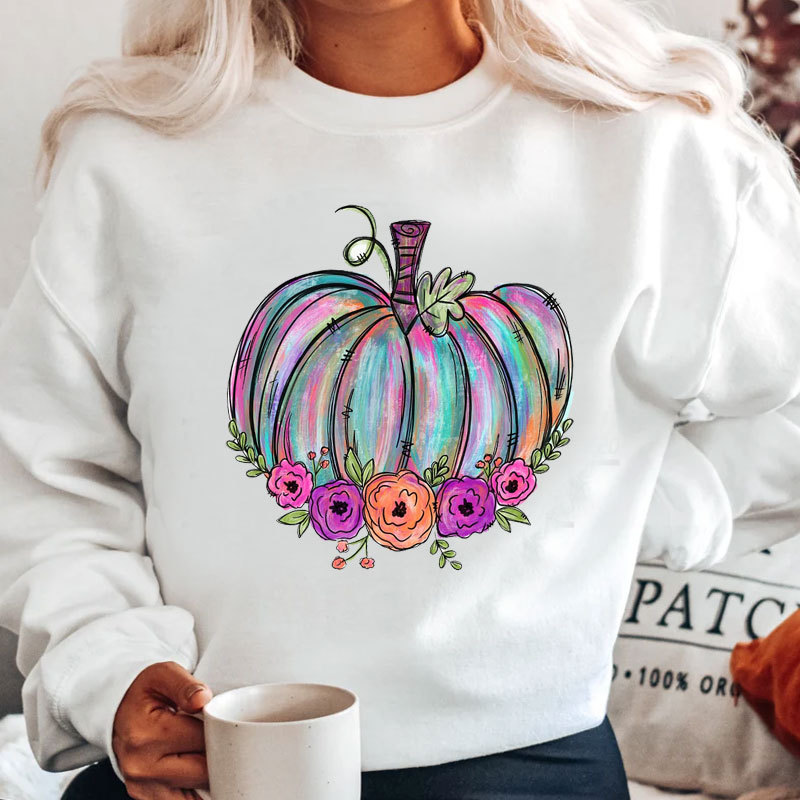 Women's Leopard Print Pumpkin Print Thin Sweatshirt