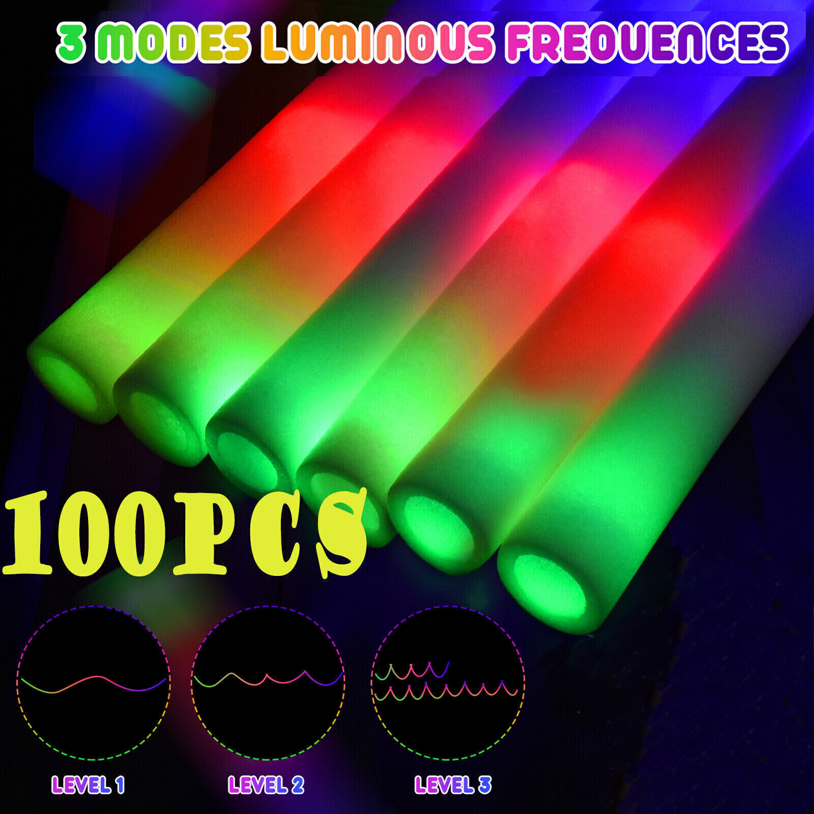 LED Foam Sticks Flashing MultiColor Glow In Dark White Batons Light Concert 14