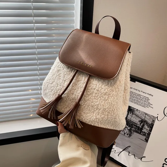 Winter Plush Women's Backpack Casual Fashion Tassels Coffee - Shop at LoveMi