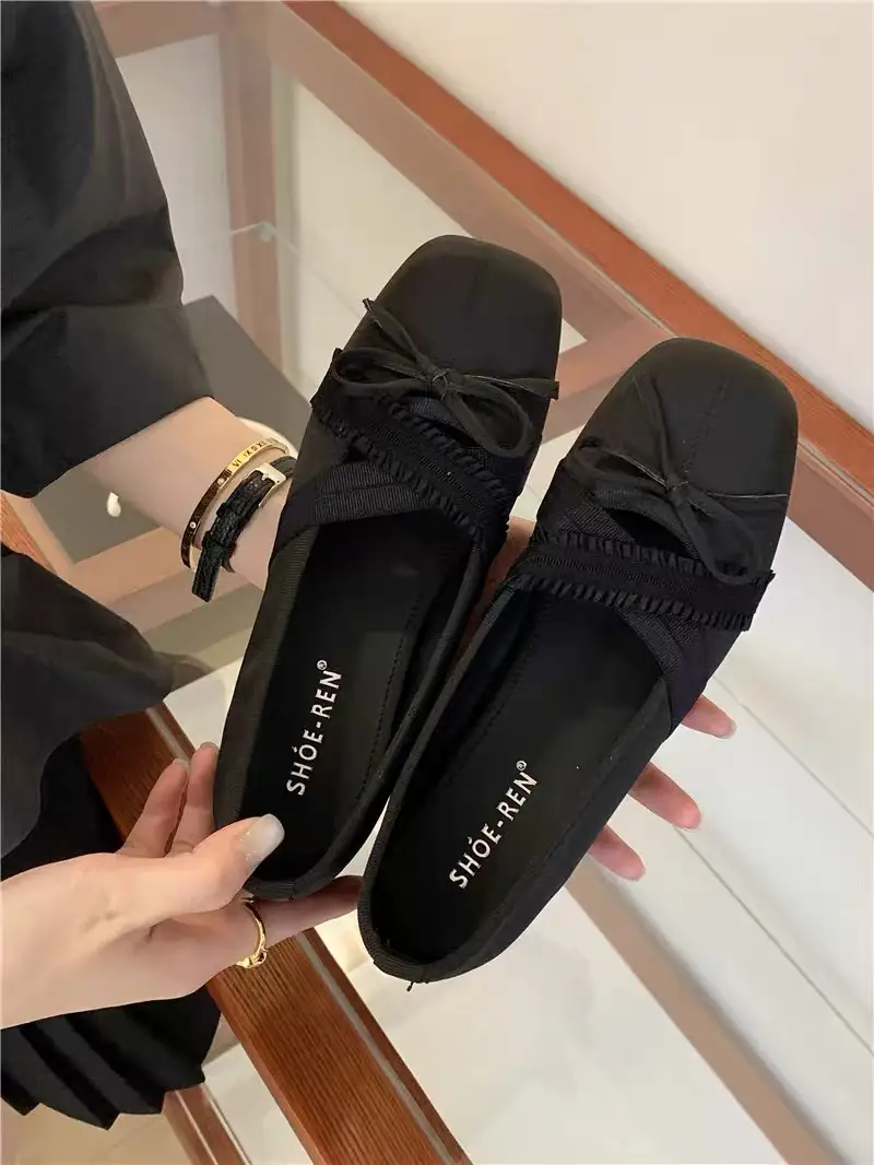 Women Square Toe Satin Pumps, 2026 New Arrival, Elastic Strap With Bow, Hidden Medium Heel