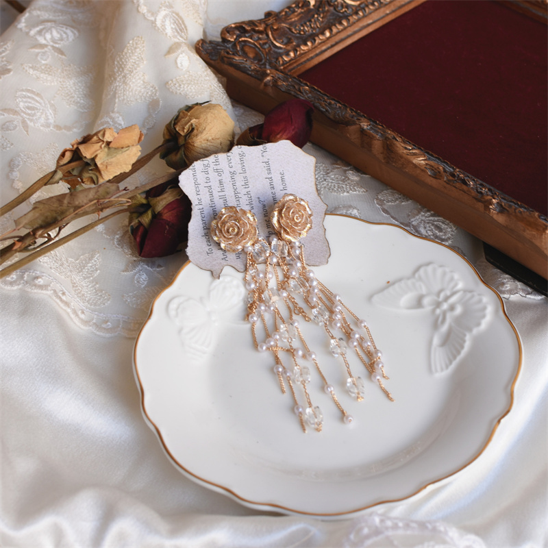 Champagne Rose Garden Two Wear French Tassel Earrings