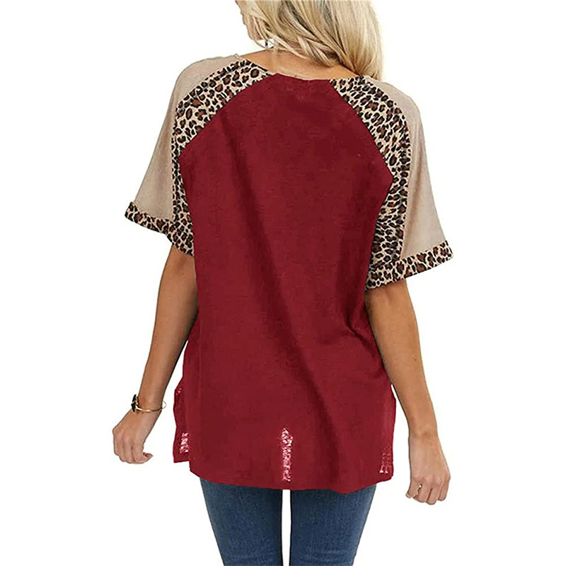 Title 9, New Leopard Splicing Loose Casual Short Sleeve...