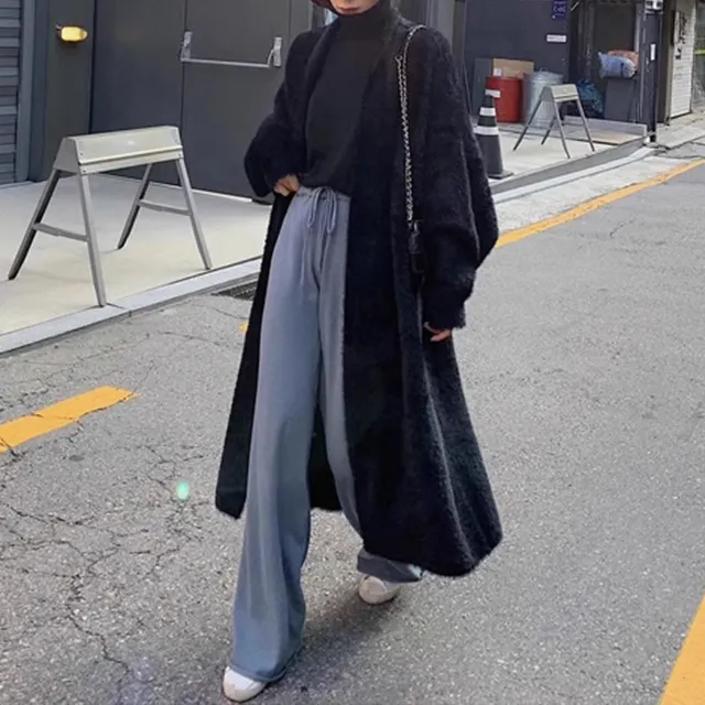 Soft Long Cardigan Coat, Trendy Leisure Warm Sweater, Basic Cozy Soft Daily Outfit, Office Wear Sweater, Cozy Knitted Retro Outfit Black - Shop at LoveMi