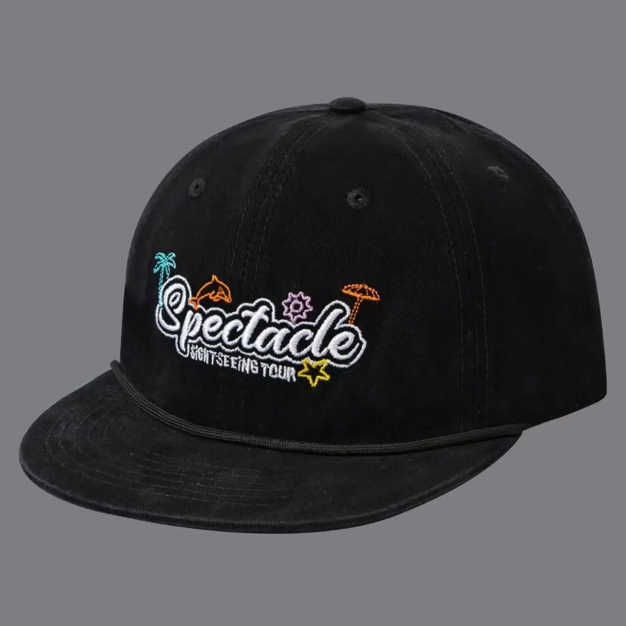 Vacation Style Washed Vintage Embroidery Lettered Banded