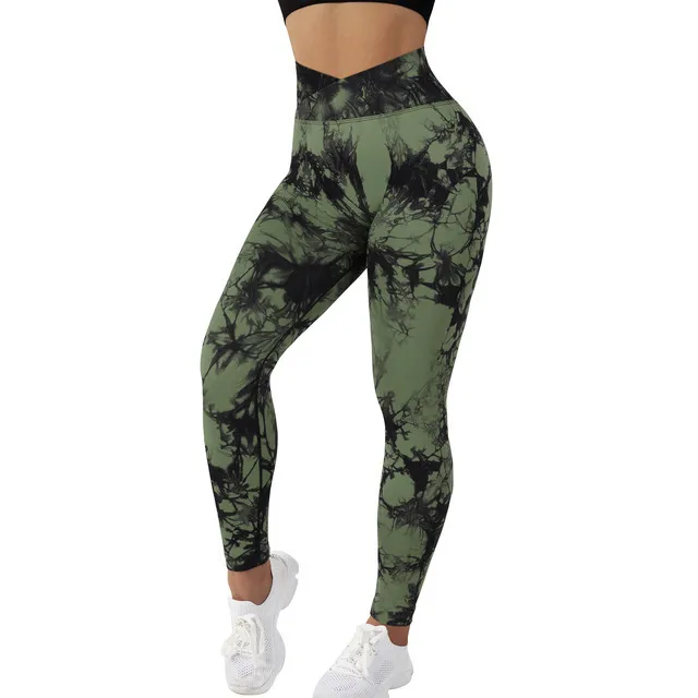 Seamless Tie Dye Leggings Women Yoga Pants Push Up Sport Fitness Running Gym Leggings - Army Green