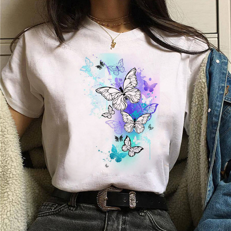 Title 3, Summer Butterfly Round Neck Loose T-shirt Casual