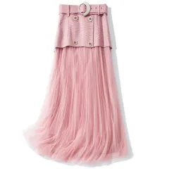 New Women's Belts Show Thin And Elegant Pleated Mesh Skirt - Pink - View 1
