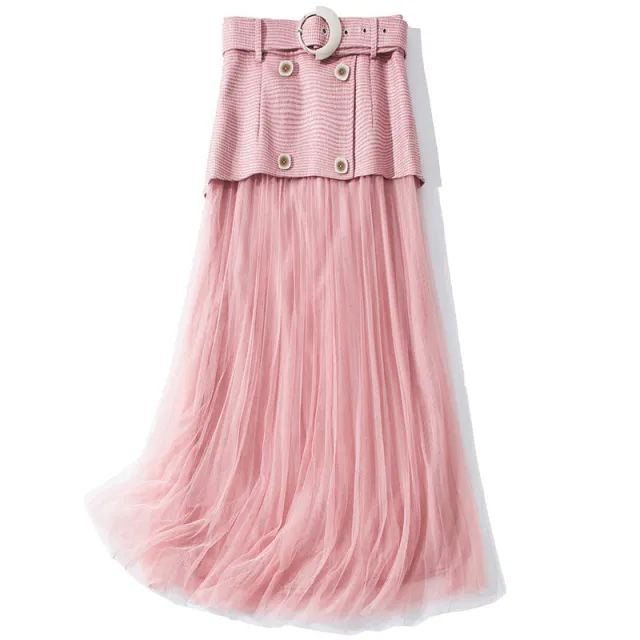 New Women's Belts Show Thin And Elegant Pleated Mesh Skirt Pink - Shop at LoveMi