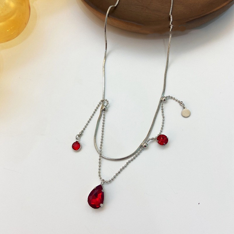 Color Crystal Drop Free Pull Gem Necklace