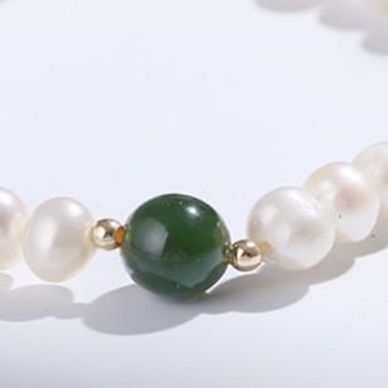 Single-ring Pearl Bracelet With Hetian Jade Matching Beads
