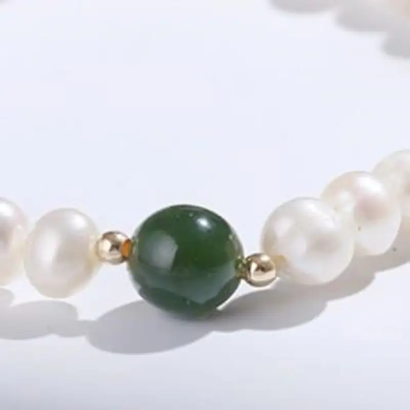 Single-ring Pearl Bracelet With Hetian Jade Matching Beads