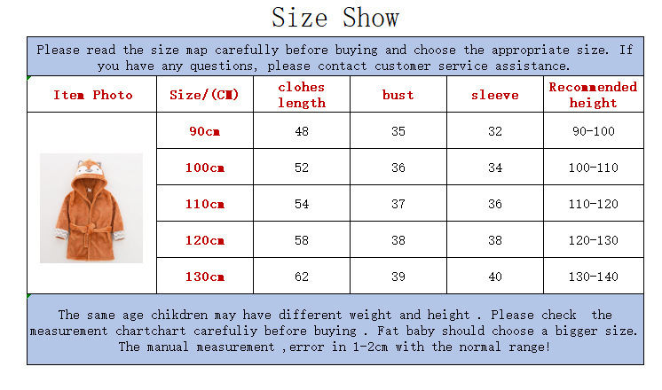 Size chart for SnuggleMates Flannel Bathrobe - Asian Sizes - MomChecklist