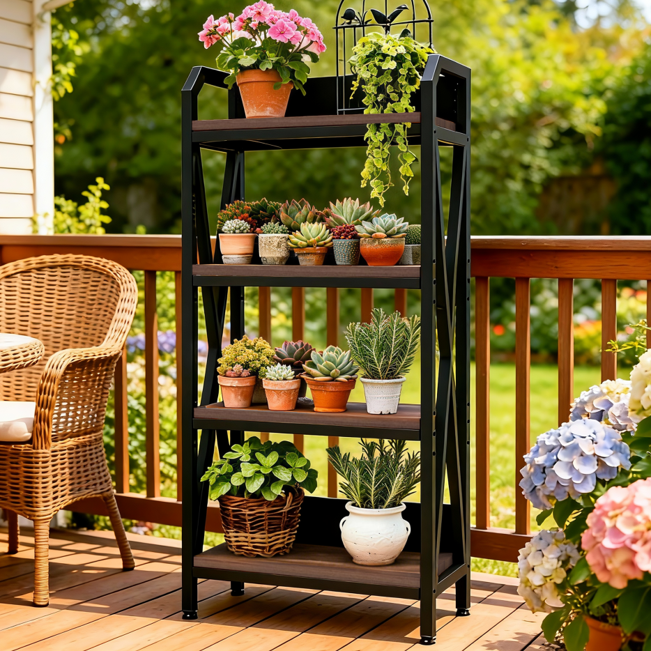 56.30'' Bakers Rack 4-Level Storage Shelves Mental And Wooden Kitchen Shelves, Kitchen Organizers And Storage, For Garage, Pantry, Bathroom ,25.60'' Length