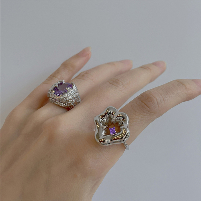 Sterling Silver Ring Three-dimensional Morning Glory Crystal Diamond Female Ring