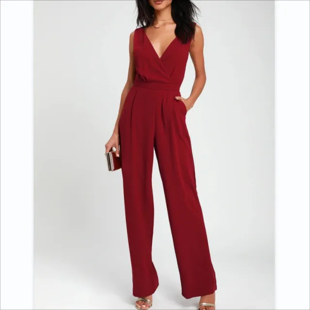 Lady's One piece Trousers Lace Backless Deep V Red - Shop at LoveMi