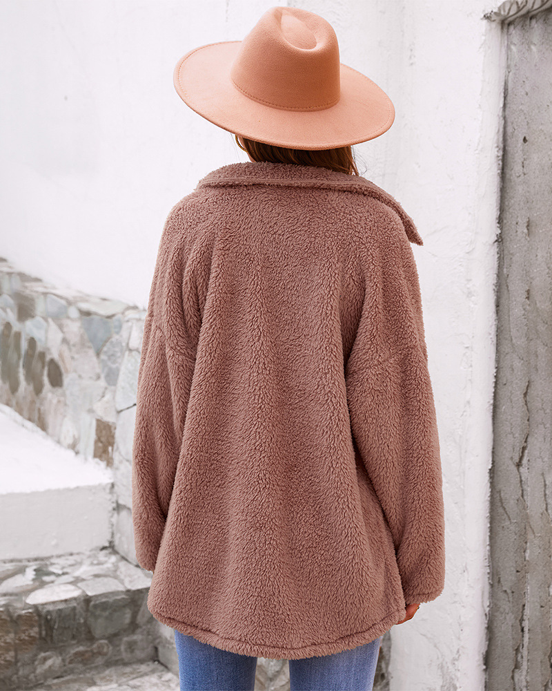 Fashionable Women's Solid Color Warm Long Sleeve Jacket