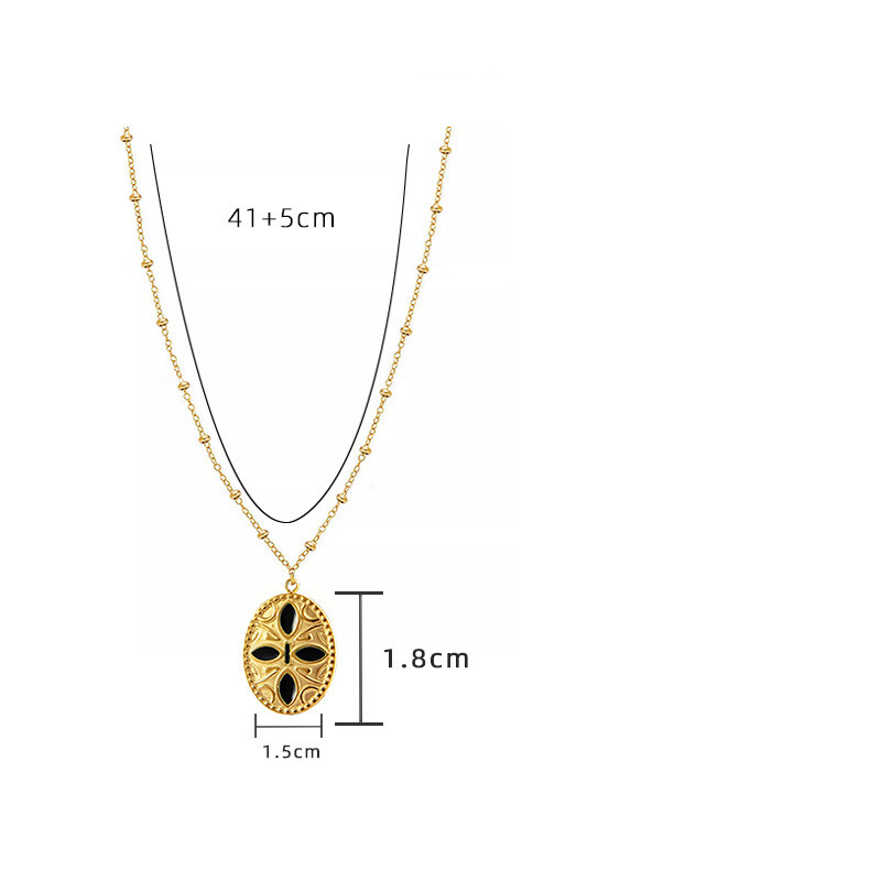 Title 6, Collier multicouche avec pendentif ovale goutte...