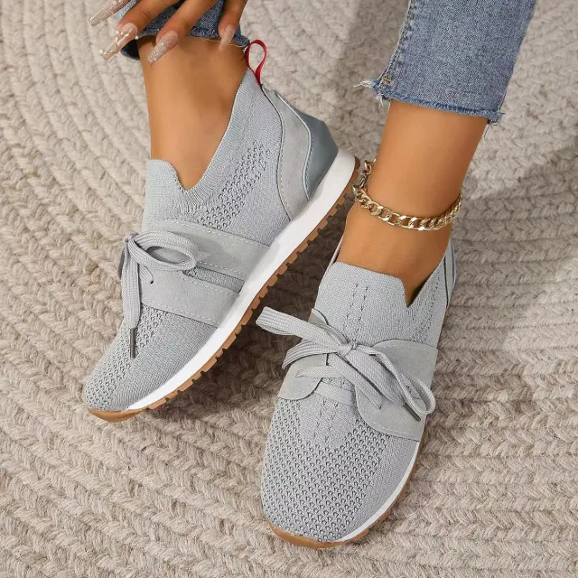 New Lace Up Mesh Flats Shoes For Women Breathable Casual Breathable Walking Wedges Shoes Grey - Shop at LoveMi