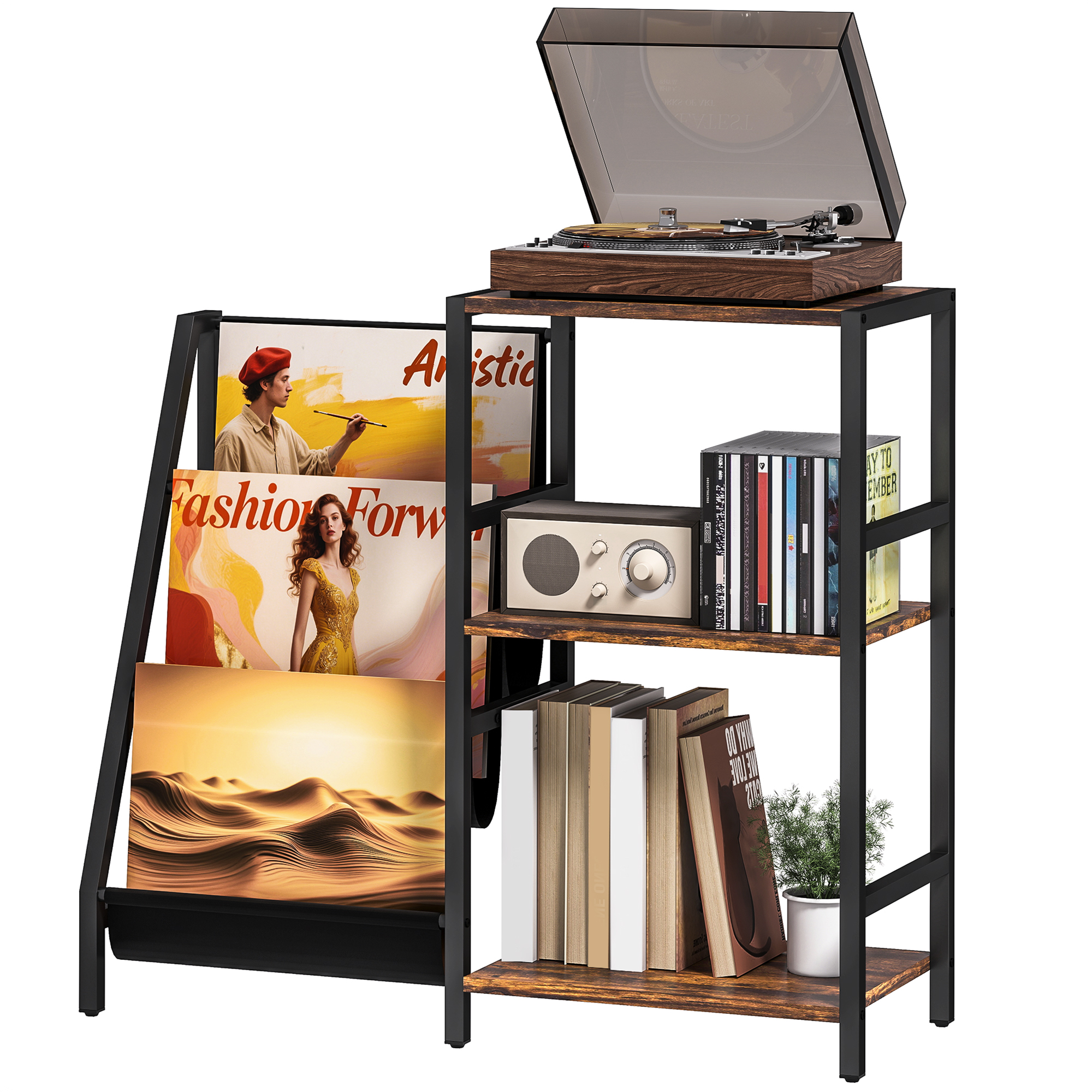 Three Layer Record Rack. The Table Next To Living Room. Bedroom -vintage Brown — image 6