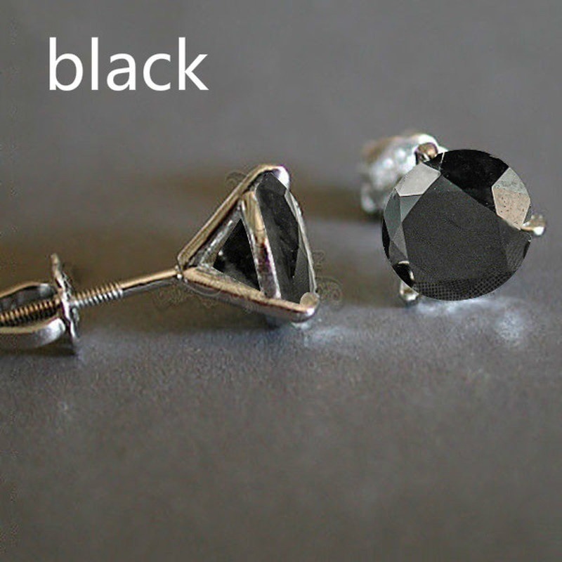 Stud Earrings Men's White Gold 8mm Diamond Three Claw Stud Earrings