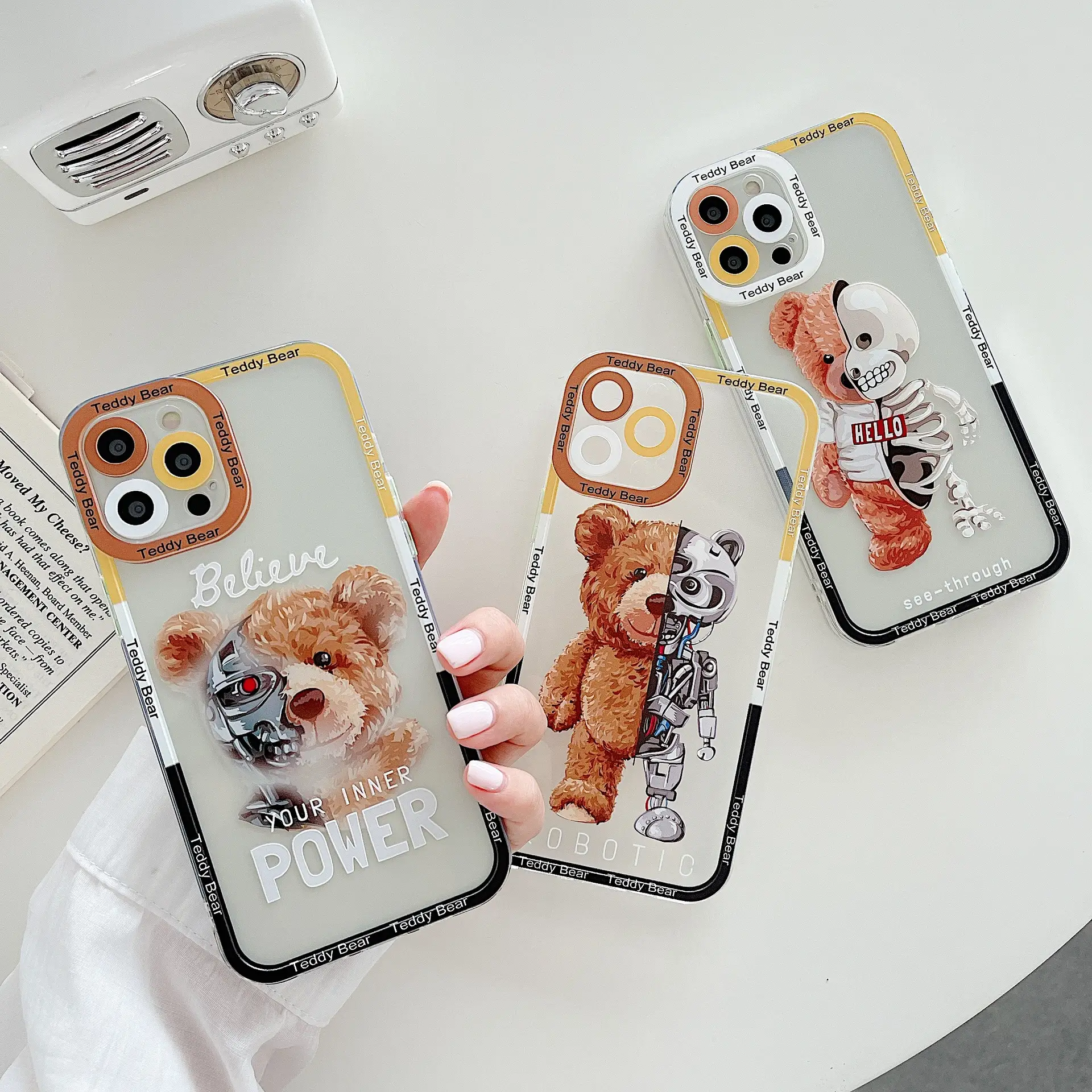 Injection Angel Eye Flower Phone Case Mechanical Bear