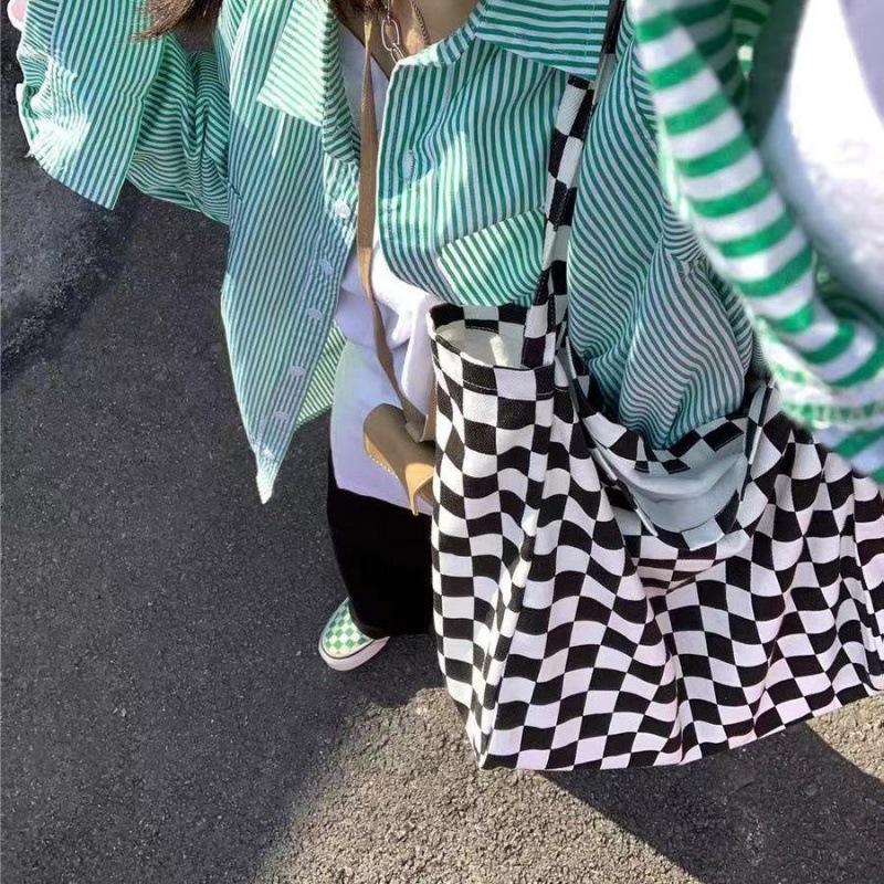 Korean Version Of Canvas Niche Checkerboard Check Shoulder Bag