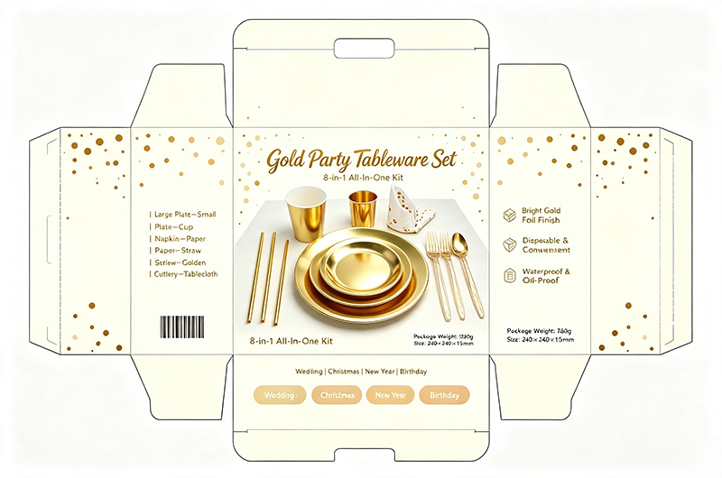 Disposable Gold Dot Party Tableware Set, Paper Plates Cups Napkins Straws Golden Cutlery Tablecloth, All In One Party Supplies For Birthday Baby Shower Wedding Picnic, 8 Colors Available - image 7