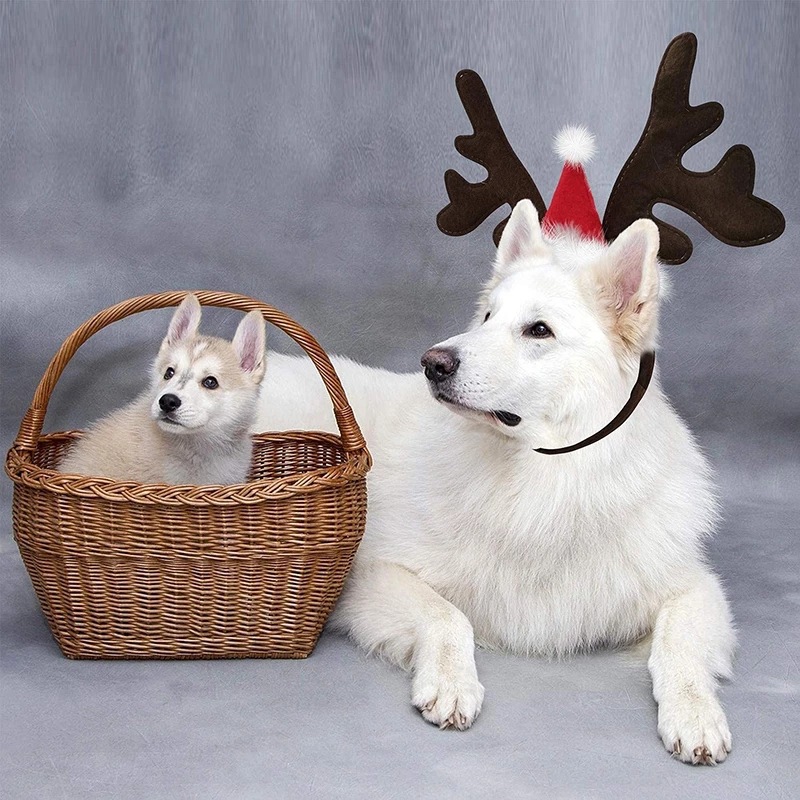 Title 2, Christmas Pet Headdress Dog Adjustable Elk Bell...