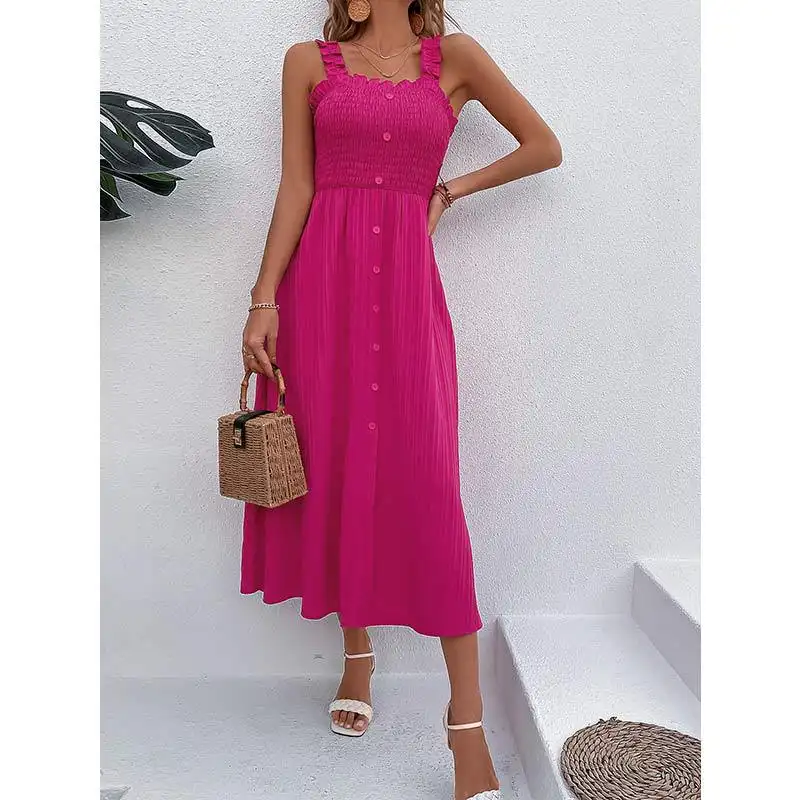 Summer Rose High Waist Suspender Dress