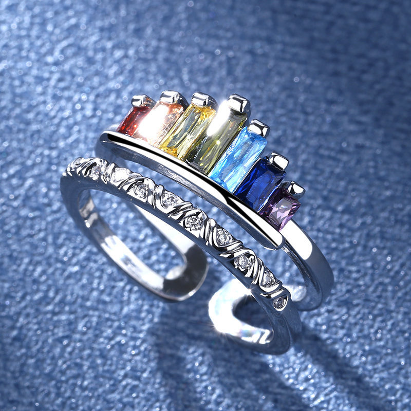 Title 5, Bague couronne arc-en-ciel en micro-zirconium p...