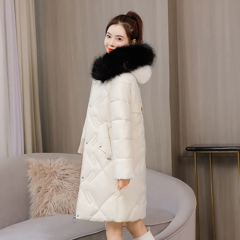 Thickened Western-style Cotton-padded Jacket Plus Size Slimming Warm - Beige Black Fur Collar