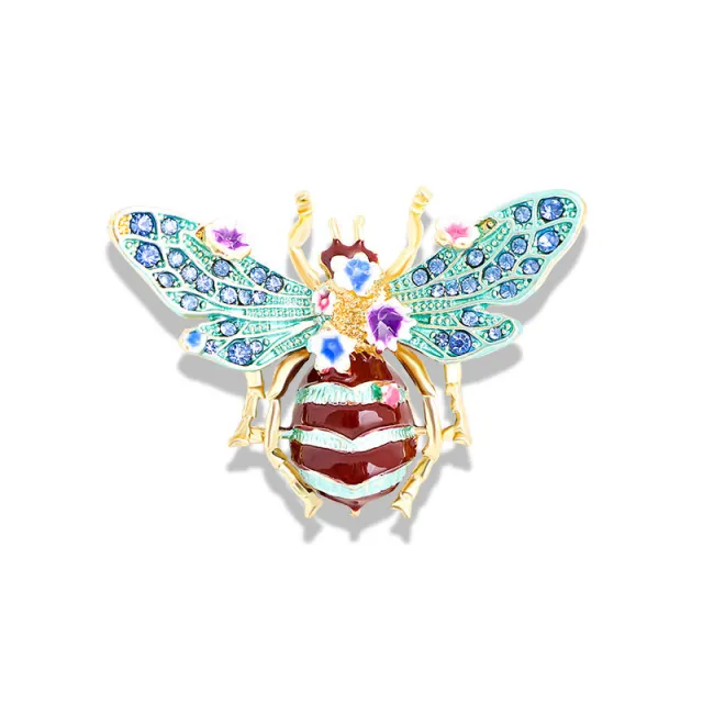 Hand Painted Enamel Glitter Diamond Vintage Bee Brooch Blue - Shop at LoveMi