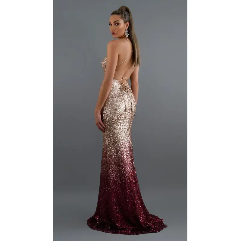 Ladies Sexy V-neck Halter Gradient Long Dress